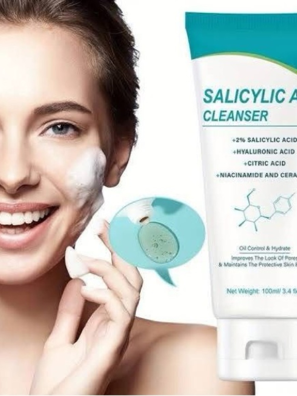 Salicylic Acid Cleanser (Teal/White) - Gentle Exfoliating Face Wash